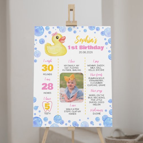 Rubber Duck Girl First Birthday Milestone Sign