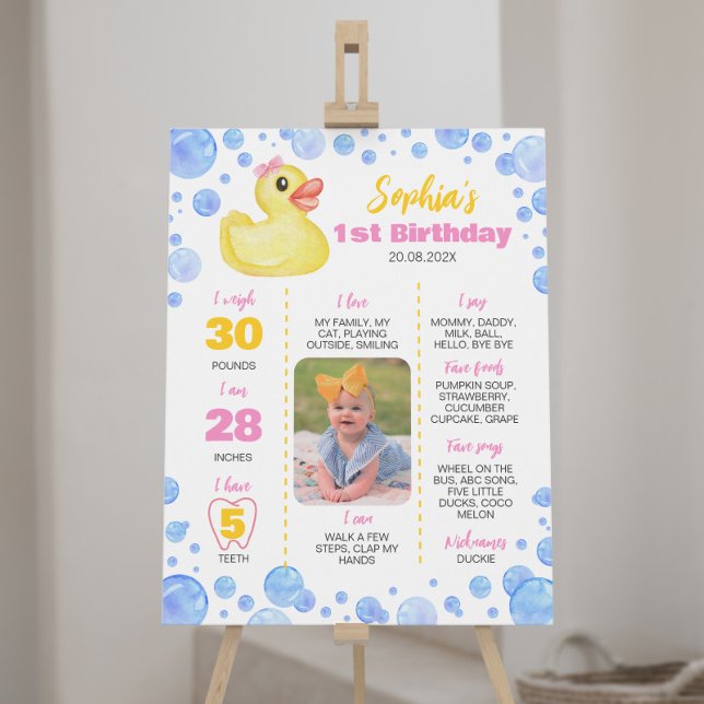 Rubber Duck Girl First Birthday Milestone Sign (Creator Uploaded)