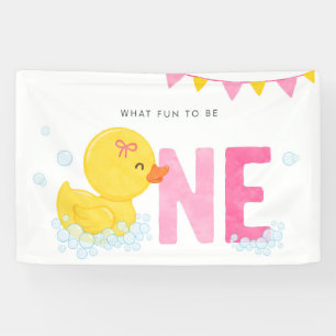 Rubber Duck Girl First birthday Party Pink Yellow Banner