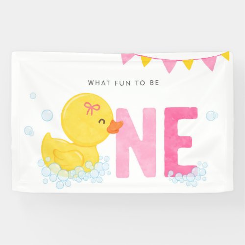 Rubber Duck Girl First birthday Party Pink Yellow  Banner