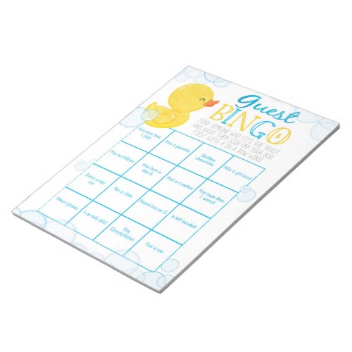 Rubber Duck Guest Bingo Baby Shower Game Pack Notepad