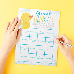 Rubber Duck Guest Bingo Baby Shower Game Pack Notepad