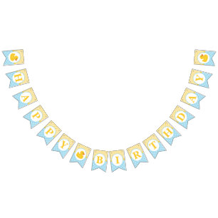 Rubber Duck Happy Birthday Bunting – Blue & Yellow Flags