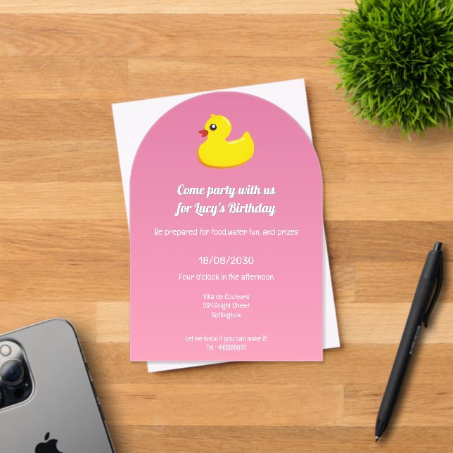  rubber  duck in pink  - birthday party acrylic invitations (Insitu (Invitation Card))