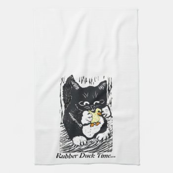Rubber Duck & Kitten Towel by Nine_Lives_Studio at Zazzle
