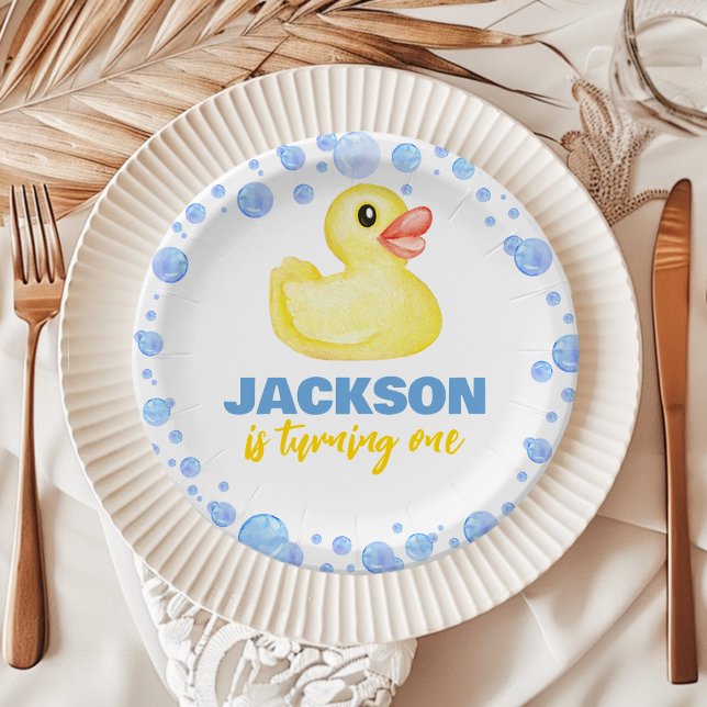 Rubber Duck Labels Birthday Baby Shower Paper Plates (Creator Uploaded)