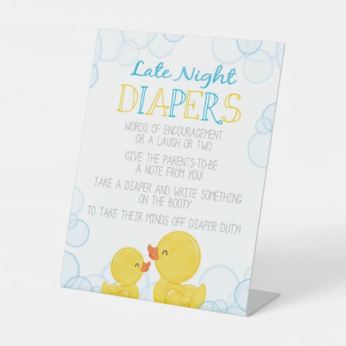 Rubber Duck Late Night Diapers Advice Baby Shower Pedestal Sign