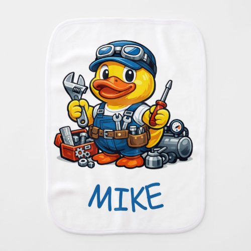 Rubber Duck Mechanic Baby Burp Cloth