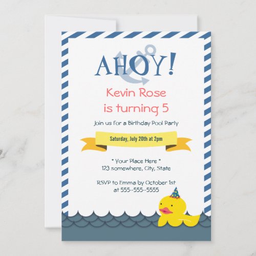 Rubber Duck Nautical Birthday Party Invitations