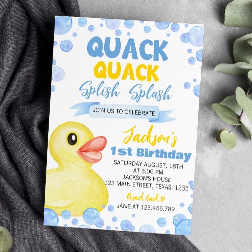 Rubber Duck One 1st Birthday Invitation