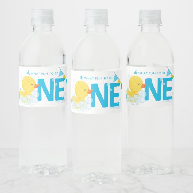 Rubber Duck ONE 1st Birthday Nutrition Facts Back Water Bottle Label (Bottles)