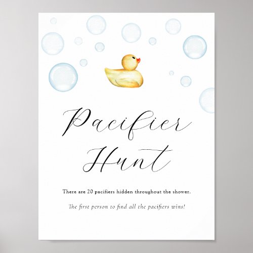 Rubber Duck Pacifier Hunt Baby Shower Game Sign