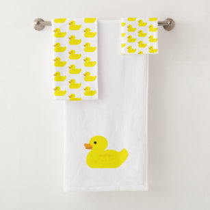 Bathing Bigfoot and rubber ducky wash rag, hand towel, bath towel