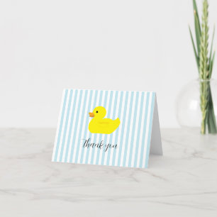 Rubber Duck Party Blue Stripe Letterpress Thank You Card