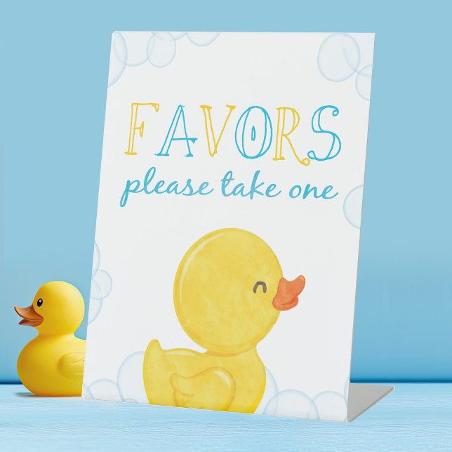 Rubber Duck Party Favor Birthday or Baby Shower Pedestal Sign (Watercolor Rubber Duck Party Favor Table Pedestal Party Sign)