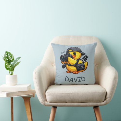 Rubber Duck Photographer Throw Pillow