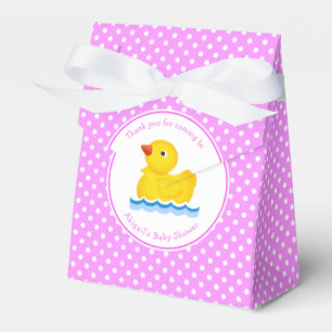 Rubber Duck Pink and White Polka Dot Baby Shower Favor Boxes