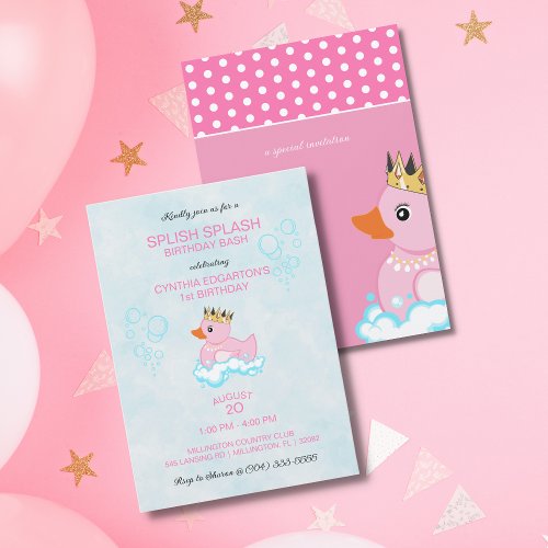 Rubber Duck Pink Birthday Party Invitation