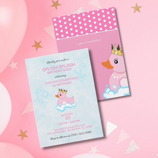 Rubber Duck (Pink) Birthday Party Invitation (Creator Uploaded)