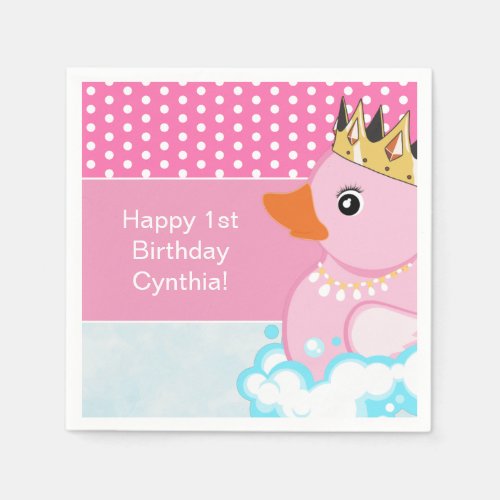 Rubber Duck Pink Birthday Party Paper Napkin