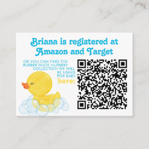 Rubber Duck Registry Information & Nursery Code Enclosure Card