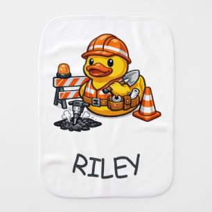 Rubber Duck Road Worker Baby Burp Cloth