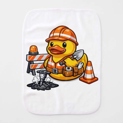 Rubber Duck Road Worker Baby Burp Cloth