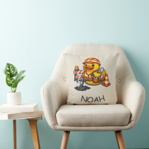 Rubber Duck Road Worker Throw Pillow