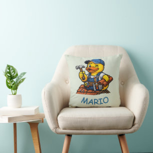 Rubber Duck Roofer Throw Pillow
