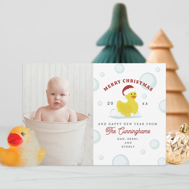 Rubber Duck Santa Bubbles Christmas Photo  Holiday Card (Creator Uploaded)