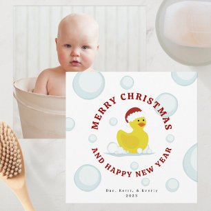 Rubber Duck Santa Christmas Bubbles Photo Card