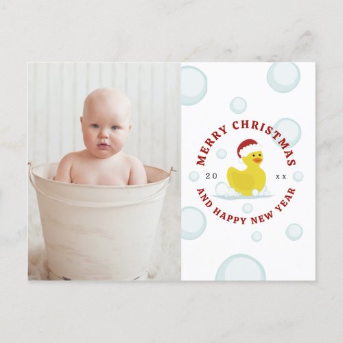 Rubber Duck Santa Christmas Photo Bubbles Holiday Postcard