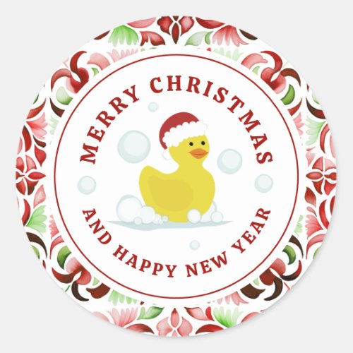 Rubber Duck Santa Christmas Photo Watercolor Classic Round Sticker