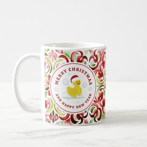 Rubber Duck Santa Christmas Photo Watercolor Coffee Mug