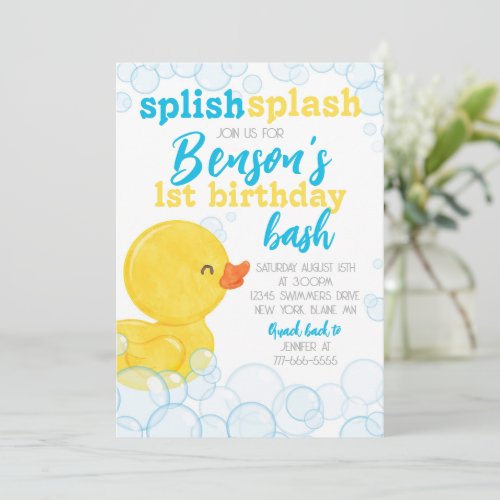 Rubber Duck Splish Splash Birthday Invitation