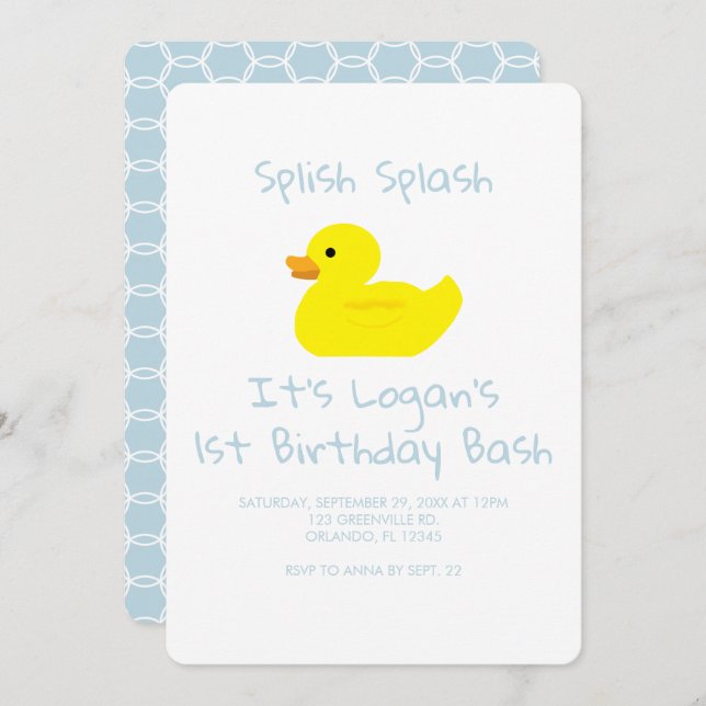 Rubber Duck Stripe First Birthday Party Invitation (Front/Back)