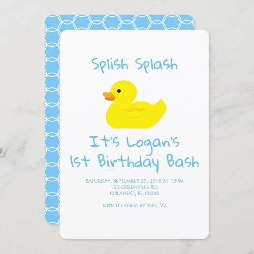 Rubber Duck Stripe First Birthday Party Invitation