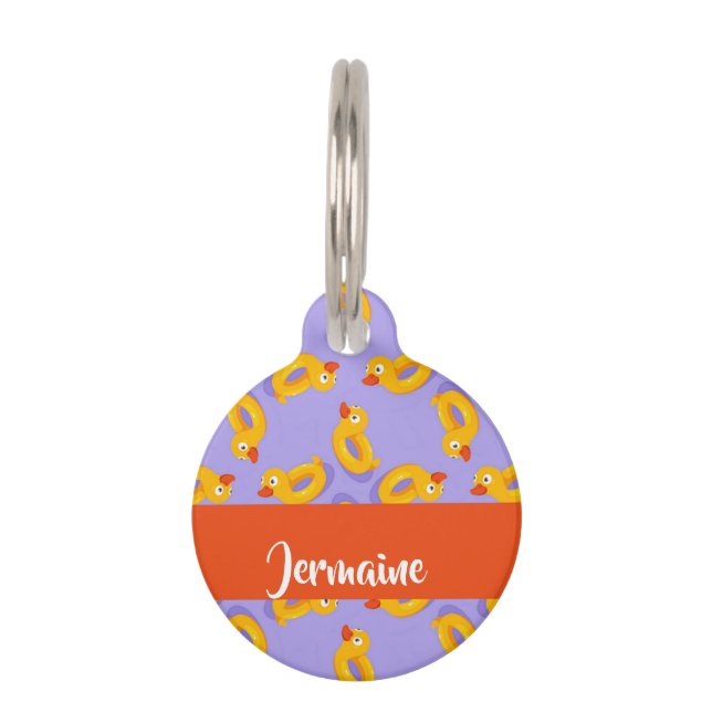 Rubber duck swimming circle pattern pet ID tag (Front)