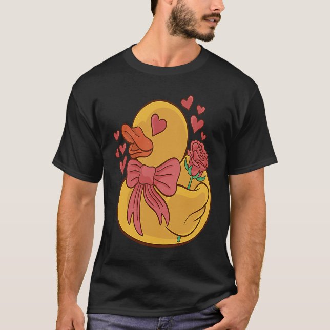 Rubber Duck Valentines Day Hearts and Flowers Rubb T-Shirt (Front)
