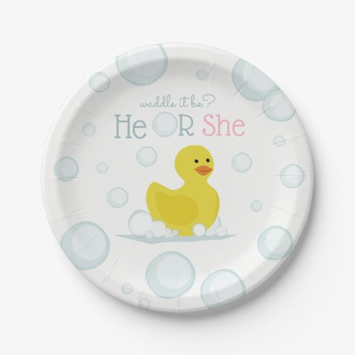 Rubber Duck Waddle It Be Baby Gender Reveal Paper Plates