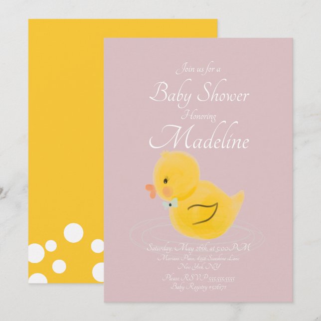 Rubber Duck Watercolored Blush  Baby Shower  Invitation (Front/Back)