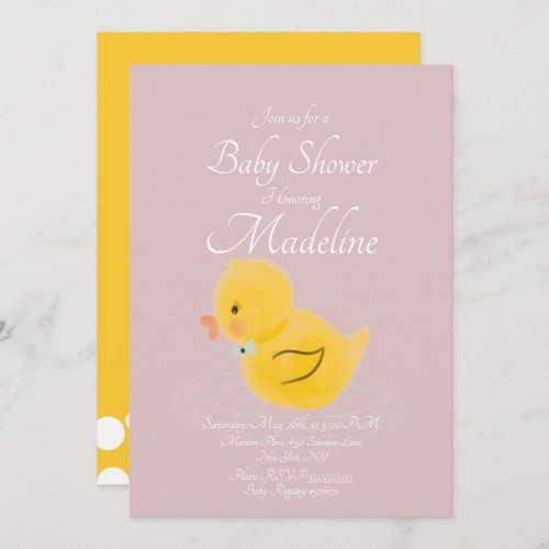 Rubber Duck Watercolored Blush  Baby Shower  Invitation