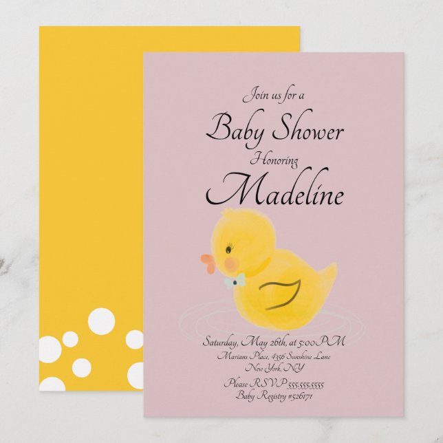 Rubber Duck Watercolored Blush  Baby Shower   Invitation (Front/Back)