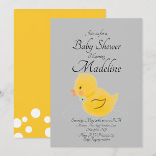 Rubber Duck Watercolored Gray Baby Shower Invitation