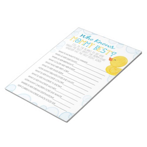 Rubber Duck Who Knows Mommy Best Baby Game Pack Notepad