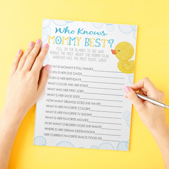 Rubber Duck Who Knows Mommy Best Baby Game Pack Notepad (Who Knows Mommy Best Watercolor Rubber Duck Baby Shower Game Pack of 40 Answer Sheets)