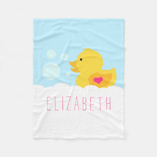 Rubber Duck With Pink Heart Fleece Blanket