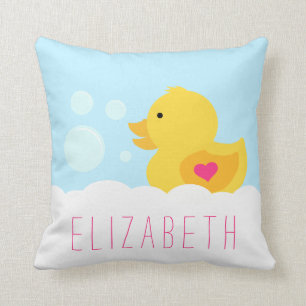 Rubber Duck With Pink Heart Throw Pillow