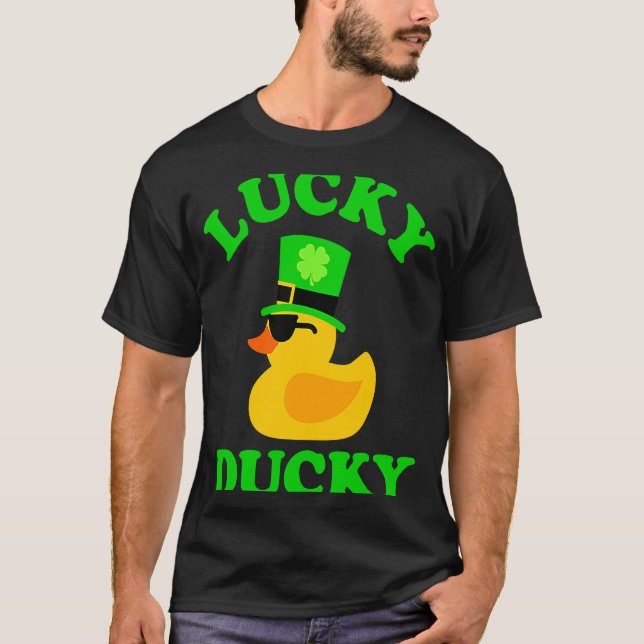 Rubber Duck With Sunglasses Four Leaf C Hat Lucky  T-Shirt (Front)