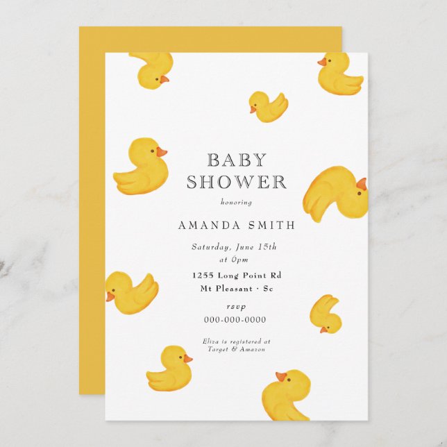 Rubber Duck Yellow Rub A Dub Dub Baby Shower Invit Invitation (Front/Back)